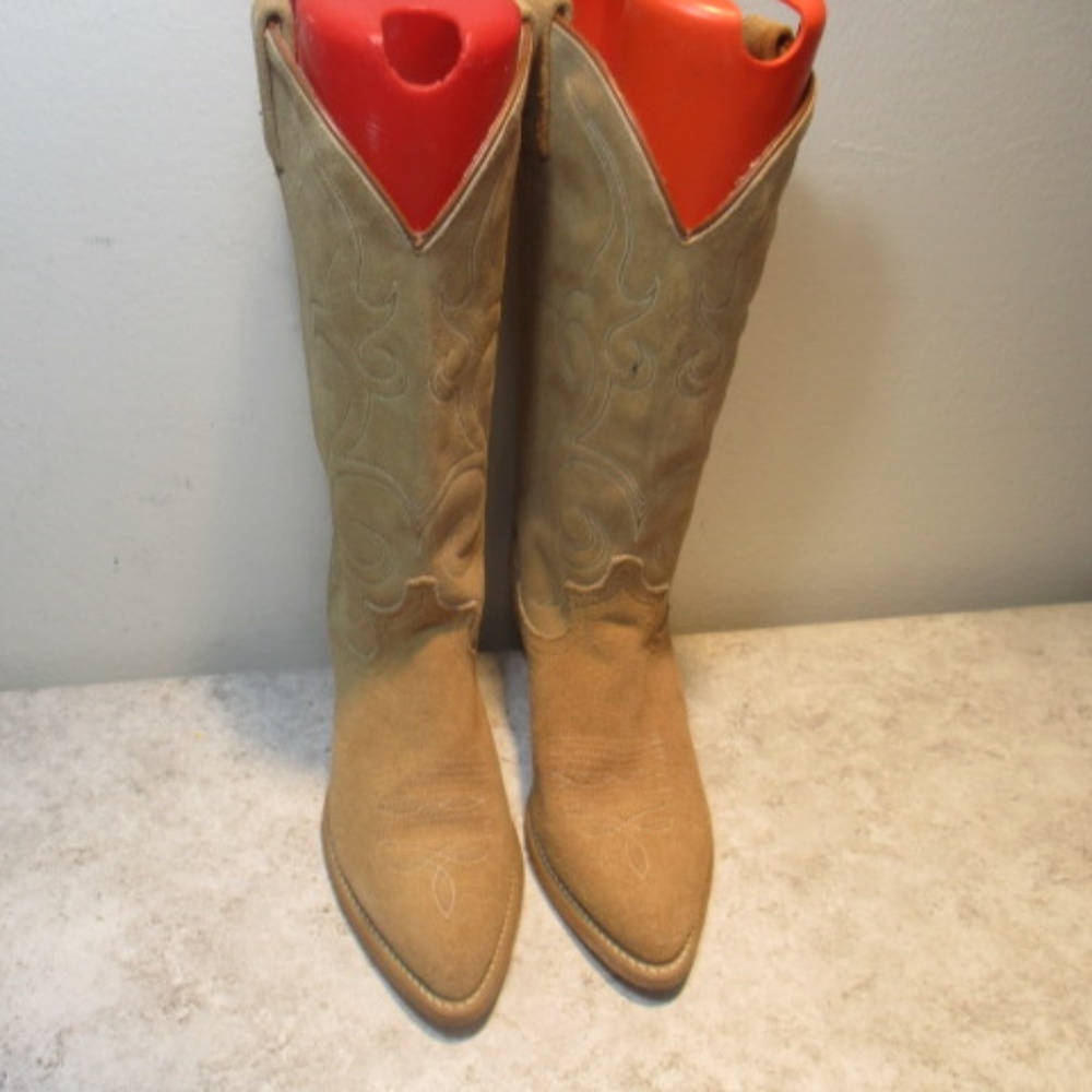 VTG BOHO Acme Tan Suede cowboy boots cowgirl 7M